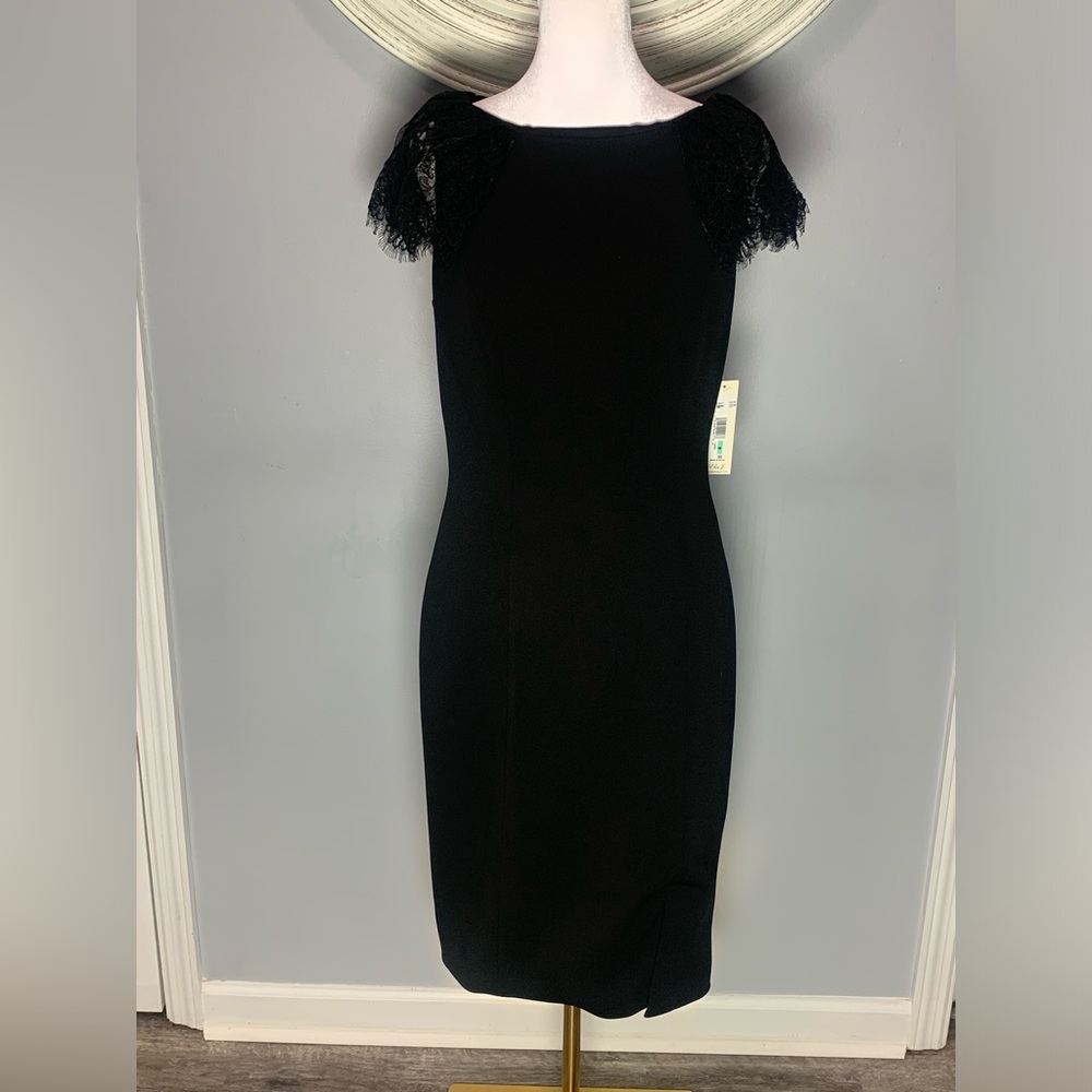 NWT Eliza J Black Flutter Lace Sleeves Black Dress Size 8 - Gorgeous Glamorous